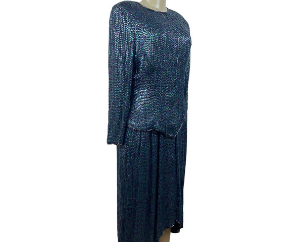 Vtg 60s Rizik Bros Women’s Sparkly Sequin 2 Pc Blouse and Skirt Set Size XS S