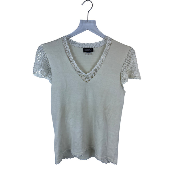 Baranda Womens Beige Knit Top Lace Trim Short Sleeve Size S