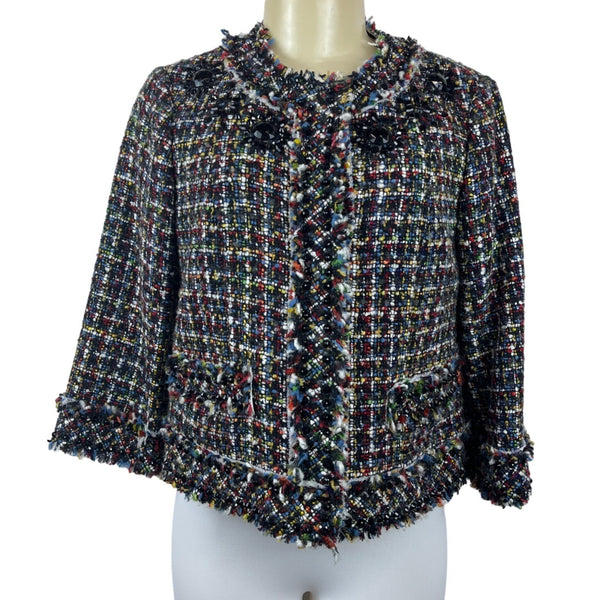 Magaschoni Women's Black Wooven Multicolor Threads Button Up Sweater Sz 6