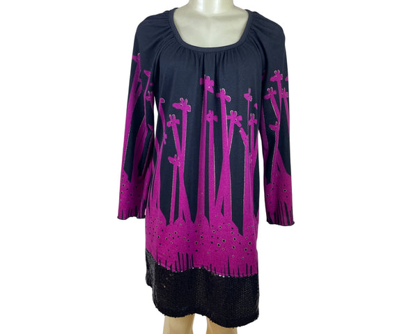 Pixie Black & Pink Giraffe Print Women's Long Sleeve Tunic Dress Size M