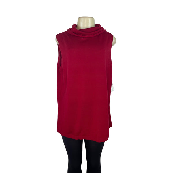 Valerie Stevens Womens Red Merino Wool Sleeveless Cowl Neck Sweater Size 2X New