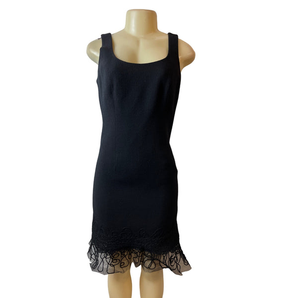 Teri Jon Black Sleeveless Lace Hem Sheath Knee Length Dress Size 4
