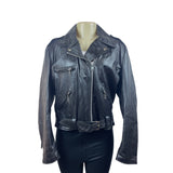 Vintage 80s The Leather Shop Women’s Black Leather Zip Up Fringe Jacket Sz 18