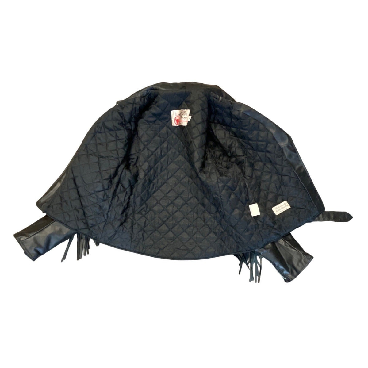 Vintage 80s The Leather Shop Women’s Black Leather Zip Up Fringe Jacket Sz 18