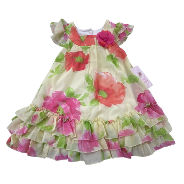 Jona Michelle Girls Ivory Floral Dress Sleeveless Fit & Flare Size 3T - New