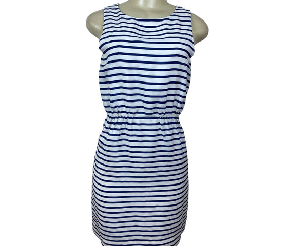 J.Crew Womens Sleeveless Striped Dress With Elastic Waist White & Navy Size 0