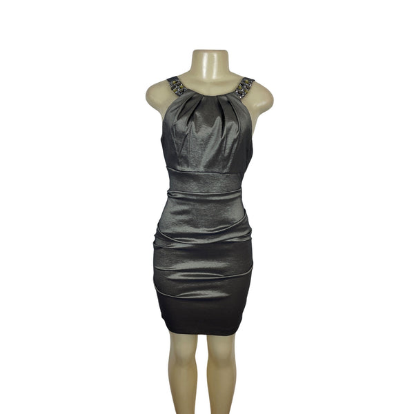 Cache Womens Silver Sleeveless Cocktail Dress With Embellished Straps Size 6