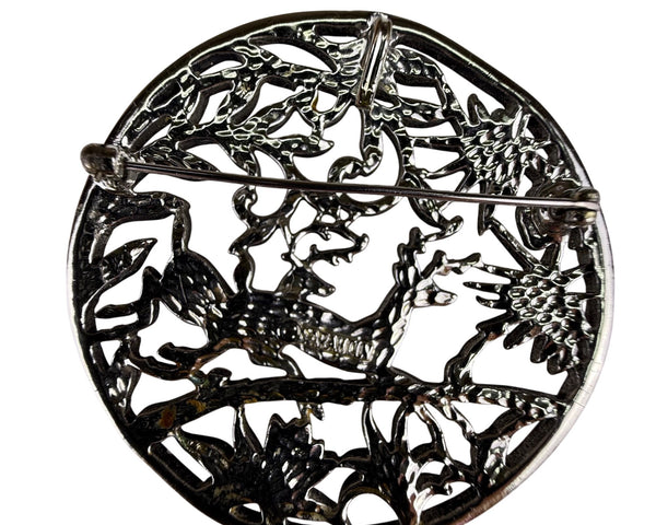Vintage Sarah Coventry Silver Tone Reindeer Brooch Filigree Design Round Pin