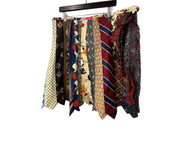 Vintage Multi-Color Unisex Necktie Skirt Patchwork One-Of-A-Kind Boho Statement Skirt OS
