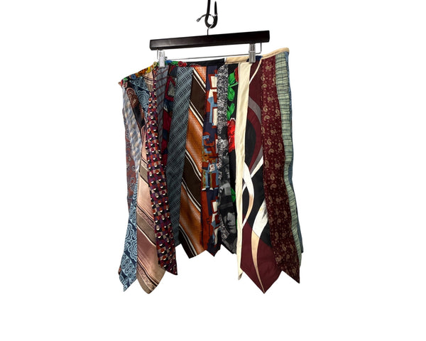 Vintage Multi-Color Unisex Necktie Skirt Patchwork One-Of-A-Kind Boho Statement Skirt OS