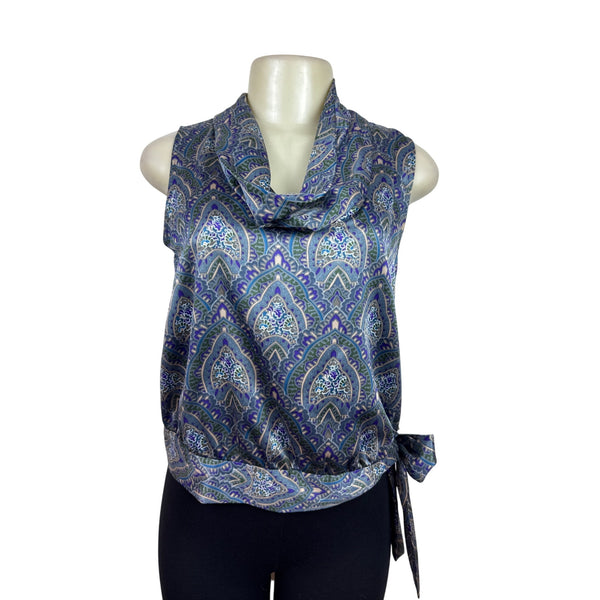 Banana Republic Sleeveless Cowl Neck Wrap Top With Side Tie Blue/Green Sz XS