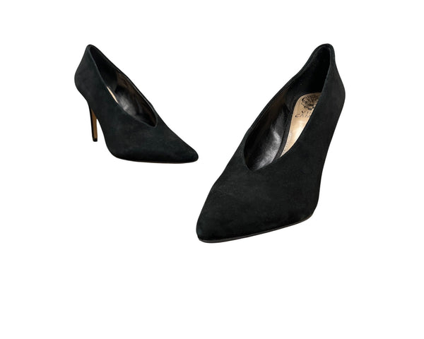 Vince Camuto Black Suede Stiletto Heels Size 7.5M Womens Pointed Toe Classic Pumps