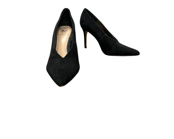 Vince Camuto Black Suede Stiletto Heels Size 7.5M Womens Pointed Toe Classic Pumps