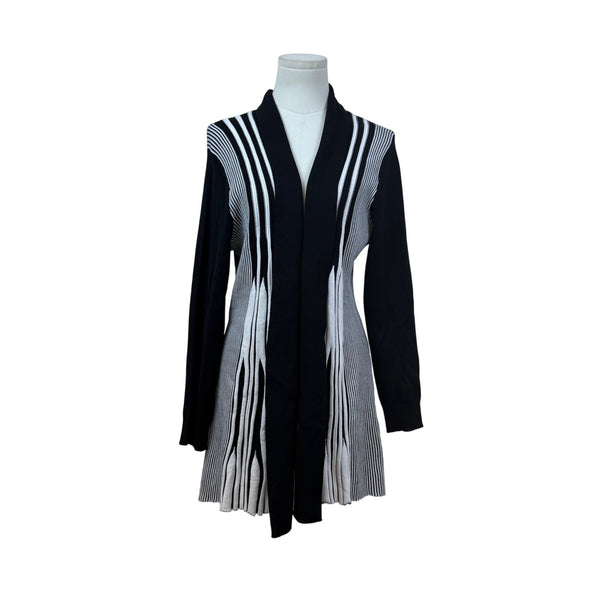 Rebecca Malone Womens Black & White Rayon/Nylon Striped Open Front Cardigan Sweater s