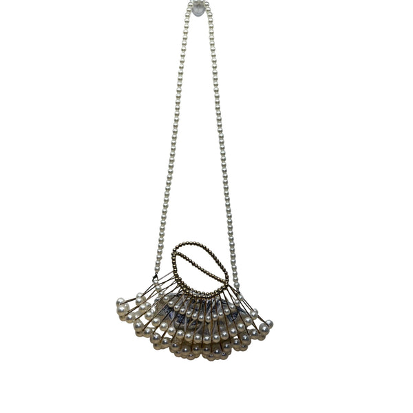 Handmade Pearl & Metal Beaded Handbag With Shoulder Strap Elegant Silver Accent