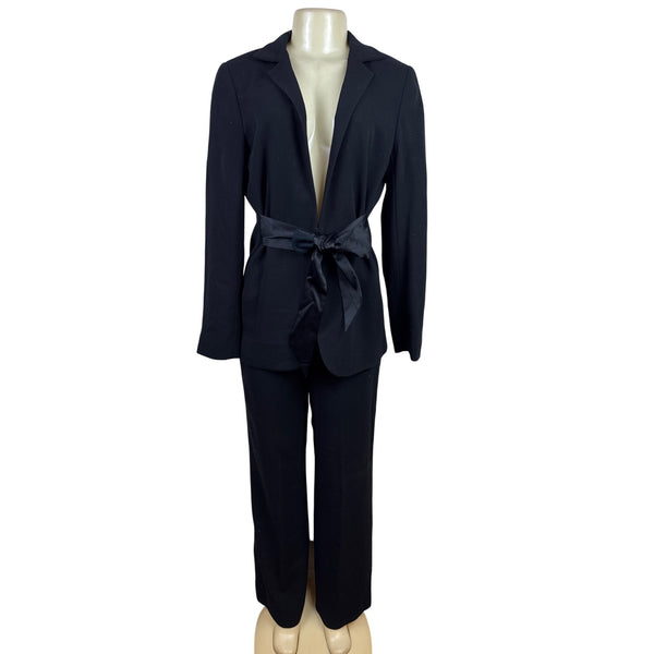 Carlisle Womens Navy Suit Set With Belted Blazer & Wide-Leg Pants Size 8