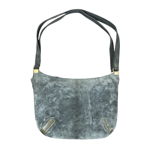 Vintage Gray Suede With Double Strap & Zip Closure Shoulder Bag Sz M