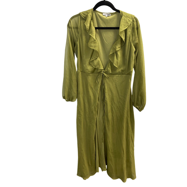 Fashion Nova Womens Green Ruffle Midi Dress Long Sleeve