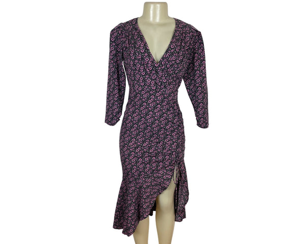 Lush Black Ditsy Floral Dress With Side Tie & Ruffled Hem Sz XS - New