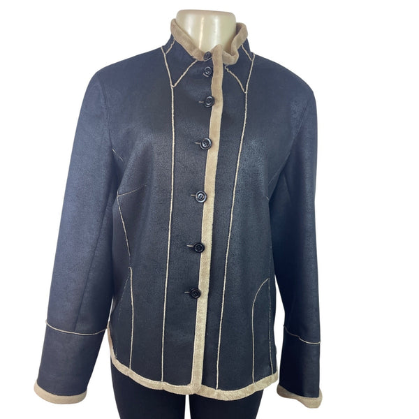 Kristen Blake Womens Black & Tan Button-Up Jacket Size M
