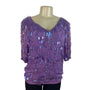 Vintage Oleg Cassini Purple Silk Sequin Beaded Blouse With Short Sleeves Sz M