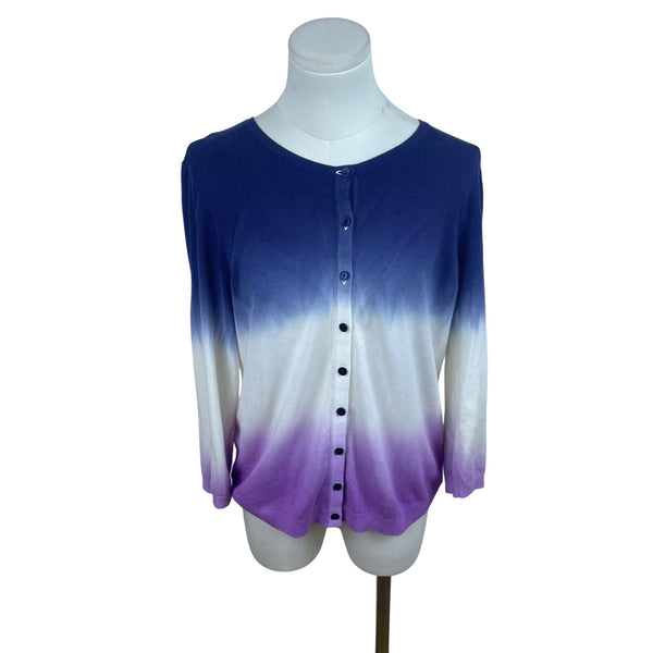 Talbots Womens Blue & Purple Ombré Cardigan Lightweight Knit Long Sleeve Size LP