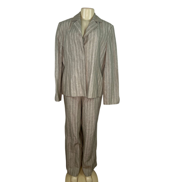 Ellen Tracy Womens Beige Striped 2-Piece Suit With Blazer & Pants Size 16 -New