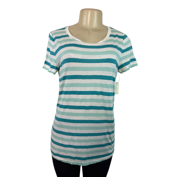Talbots Womens Striped Scoop Neck Short Sleeve Top White & Teal Size S - New