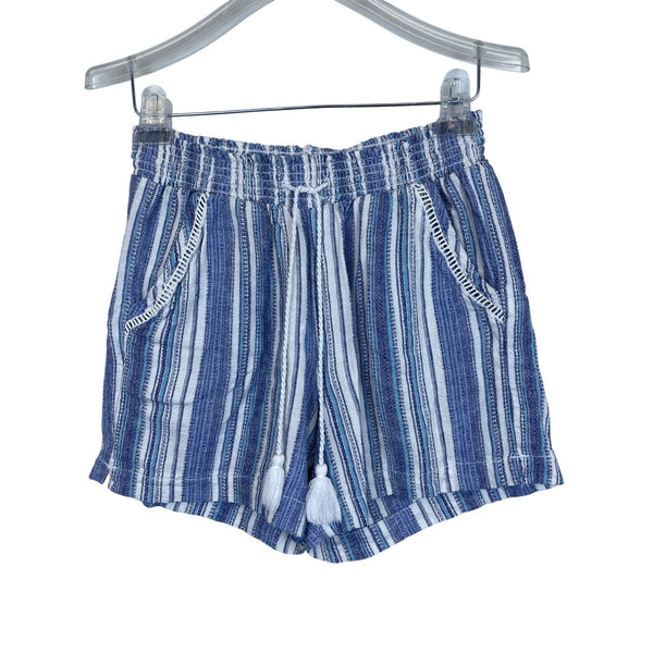 Briggs Womens Blue Striped Elastic Waist Casual Shorts With Tassel Drawstrings Size S