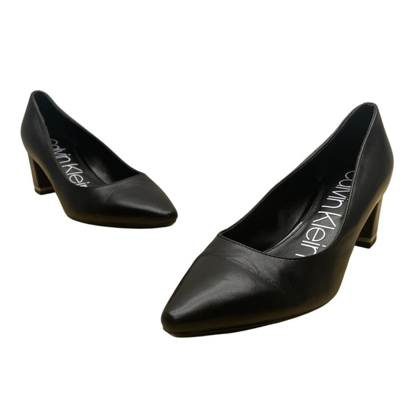 Calvin Klein Women's Black Leather Block Elegant Office Heel Pumps Size 8M