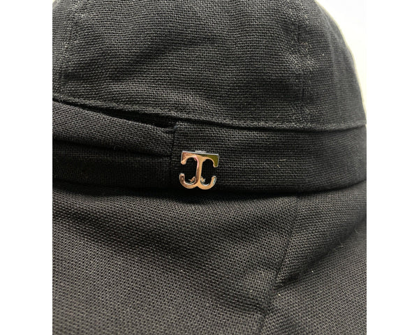 John Callanan Black Cotton Wide Brim Bucket Hat With Bow & Logo Detail For Women