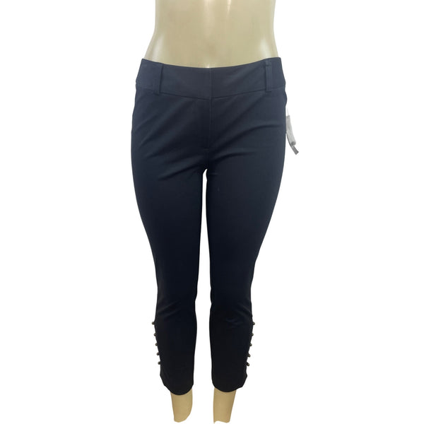 INC Womens Black Cropped Pants Slim Fit Button Detail Stretch Sz 4 - New