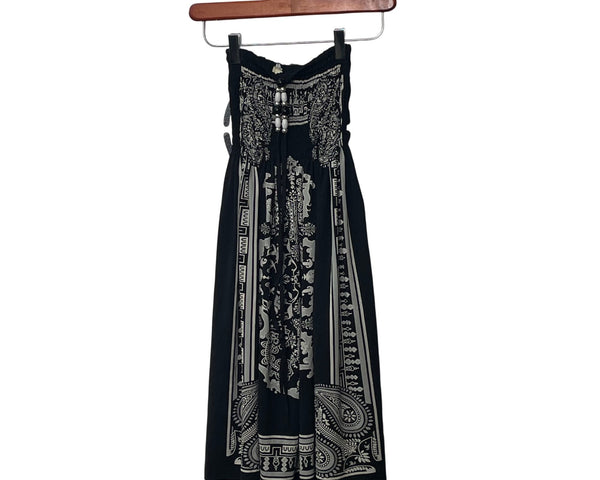 Vintage Girl Womens Black & White Boho Paisley Strapless Maxi Dress Polyester Blend L