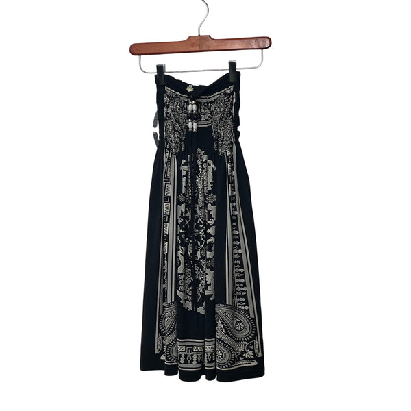Vintage Girl Womens Black & White Boho Paisley Strapless Maxi Dress Polyester Blend L
