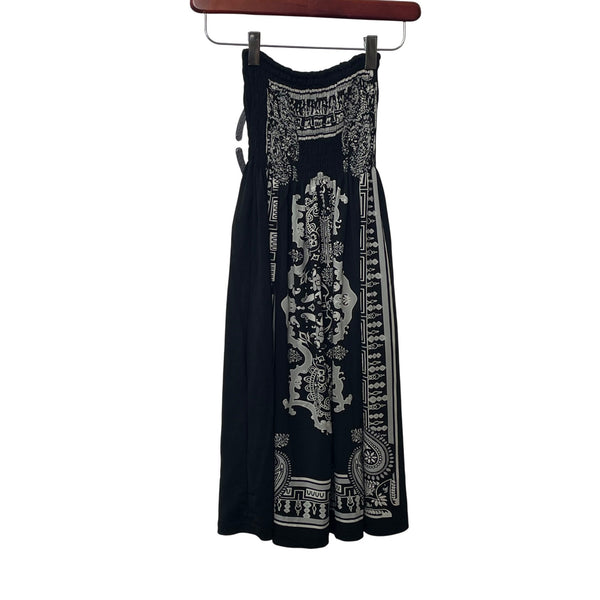 Vintage Girl Womens Black & White Boho Paisley Strapless Maxi Dress Polyester Blend L