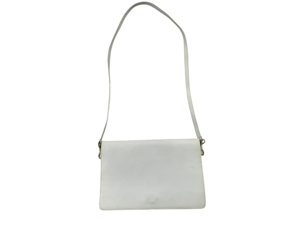 Vintage White Leather Shoulder Bag With Gold Hardware
