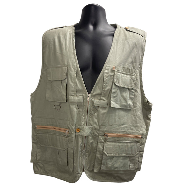 Mens Olive Green Outdoor Utility Vest With Pockets & Zipper Closure Size L