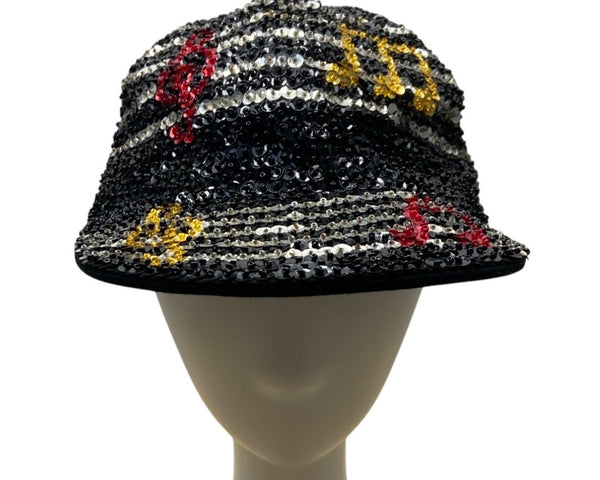Vintage Handmade Sequin Music Note Cap Black and Multicolor One Size
