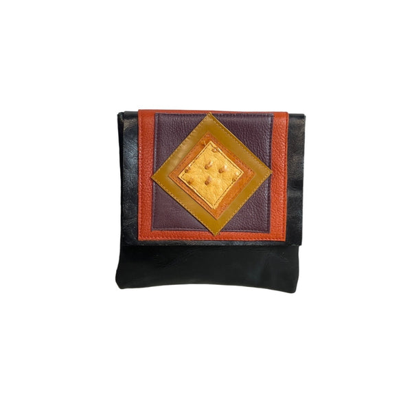 Annemarie Feld Women's Black Geometrical Pattern Leather Coin Purse Sz M