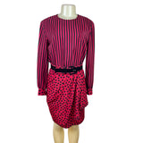 Vintage Bill Blass Women’s Red/Black Striped & Polka Dot Dress Long Sleeve Sz 8
