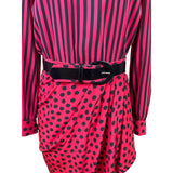 Vintage Bill Blass Women’s Red/Black Striped & Polka Dot Dress Long Sleeve Sz 8