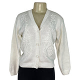 Vintage Emmas Garden Cream Button-Front Cardigan Sweater Size M