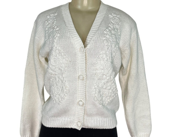 Vintage Emmas Garden Cream Button-Front Cardigan Sweater Size M