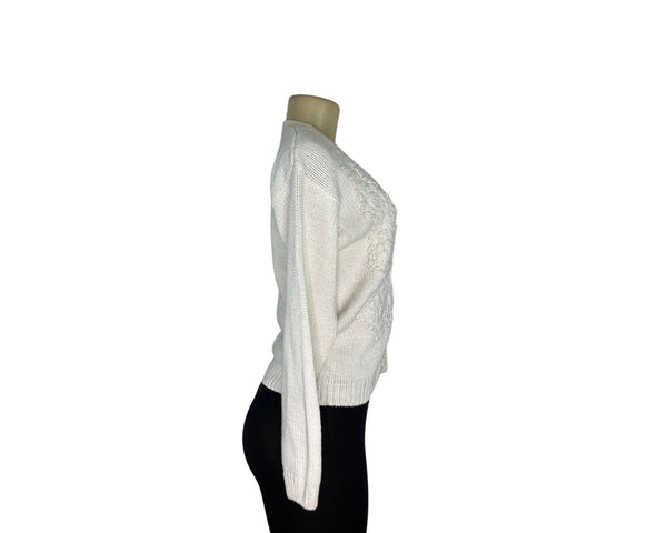 Vintage Emmas Garden Cream Button-Front Cardigan Sweater Size M