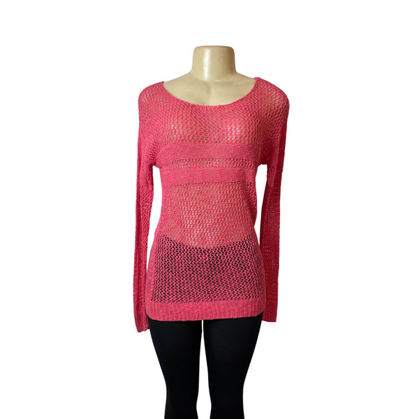 American Eagle Outfitters Womens Pink Open Knit Pullover Mesh Shirt Size S - New