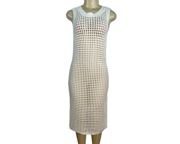 Shade & Shore Cream Sleeveless Crochet Swim Cover-Up Dress M (8-10) - New
