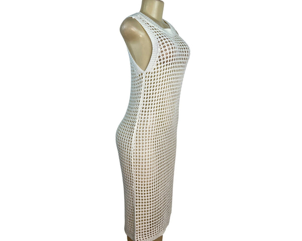 Shade & Shore Cream Sleeveless Crochet Swim Cover-Up Dress M (8-10) - New