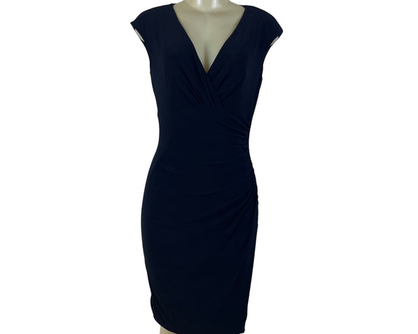 Ralph Lauren Women’s Black Draped V Neck Sheath Dress Size 4