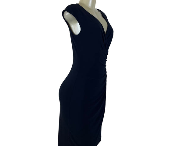 Ralph Lauren Women’s Black Draped V Neck Sheath Dress Size 4