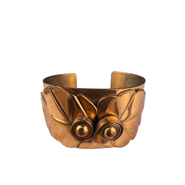 Vintage Rebaje Copper Cuff Bracelet Wide Ornate Floral Modernist Art Deco Design